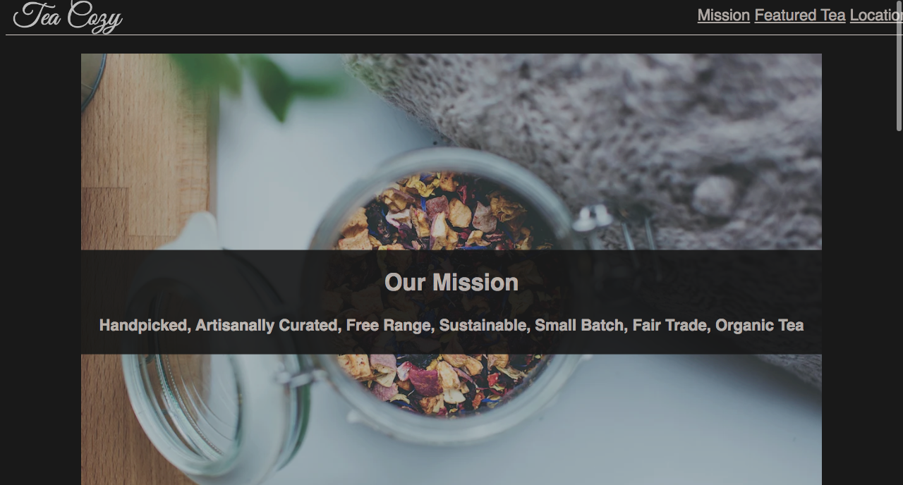 Screenshot of website for tea cafe